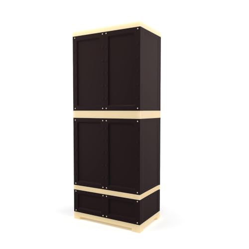Image of Nilkamal Freedom FMDR1BE Plastic Storage Wardrobe with 1 Bottom Drawer and Clothes Organizer |3-Year Warranty|Almirah for Home, Living Room, Bed Room|Adult & Kids|Weather Brown /Biscuit