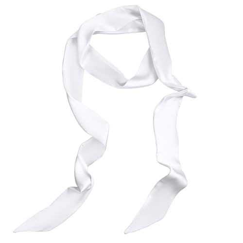 White Long Neckerchief, Solid Color Scarf for Women, 200x5cm Satin Scarf, Pure Skinny Scarves, Skinny Neckerchief for Necktie, Hairband, Handbag, Belt, Purse and Hat