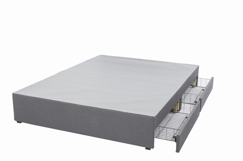Panana Grey Linen Fabric Divan Base Only with/without Drawers and No Headboard - Available in 4FT 4FT6 5FT 6FT (2 Drawers 4FT Small Double)