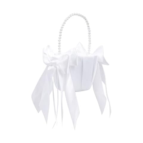 Elegant White Flower Girl Basket with Pearls Cover