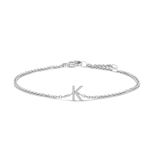 10K White Gold Diamond Accent "K" Initial Charm and Link Bracelet