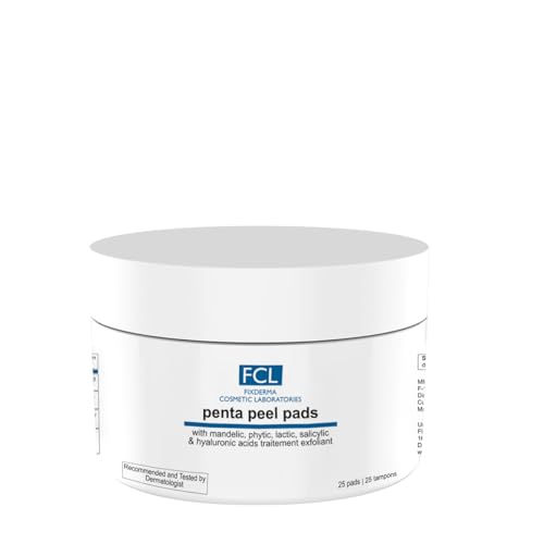 FIXDERMA COSMETIC LABORATORIES Penta Peel Pads, Exfoliant, Removes Dead Cells, Reduces Fine Lines & Wrinkles, Gentle & Safe Peeling 25 Pads, Improves Skin Texture, Shrinks Open Pores