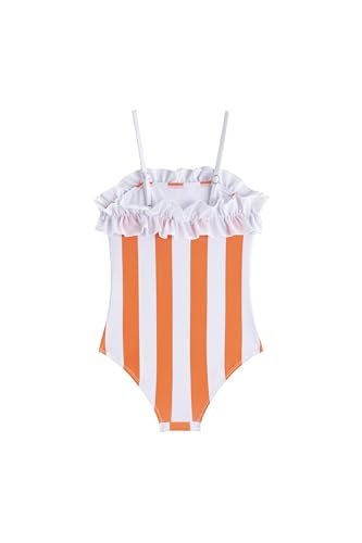 Image of LIZENS Girls Swimwear One Piece Striped 2-12Years Ruffle Trim Flounce Beach Bathing Suit for Kids