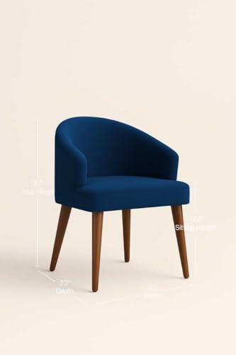 Image of WOODEN SPACE Velvetine Arm Chair for Living Room | Pure Sheesham Wood Legs & Premium Velvet Fabric | Vintage Accent Chair for Home & Office (Blue Pack of 6)