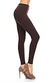 Leggings Depot Women's Cotton Spandex Leggings, Full Length, Brown, Large