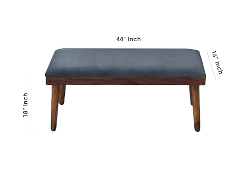 Image of DaneWood Wooden Dining Table 4 Seater | Four Seater Dinning Table with 2 Upholstered Dining Chairs & 1 Upholstered Bench | Dining Room Sets for Restaurants | Sheesham Wood | Honey Finish & Grey