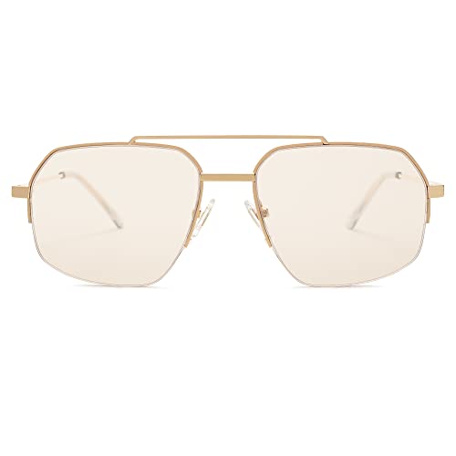 SOJOS Trendy Aviator Sunglasses Mens Womens Retro Double Bridge Metal Frame Semi-Rimless Shades Lentes De Sol Para Mujer SJ1191 Metallic by SOJOS - Used condition - Image 4