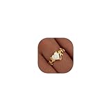 Ever Faith 925 Sterling Silver Created Gemstone White Heart Opal Statement Rings, Dainty Gold Vine Leaf Wedding Promise Band Ring Birthday Jewelry for Women Bride Size O