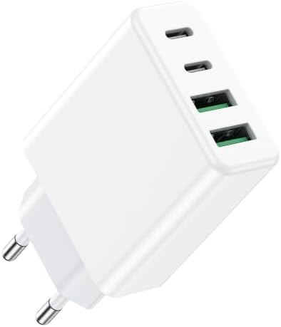 USB C Ladegerät, 50W 4-Port Mehrfach Stecker mit 2 USB-C und 2 USB-A, Schnellladegerät Fast Charger PD 3.0 Power Adapter Netzteil Für iPhone 17 Pro Max/16/15/14/13-Serie, iPad, Pix