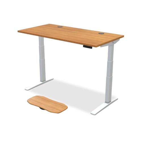 Image of UPLIFTDESK Bamboo (60 x 30 inch) Standing Desk 2-Leg V3 Adjustable Stand Up C-Frame (White), Advanced Keypad, Wire Grommets, Wire Tray, Rocker Board