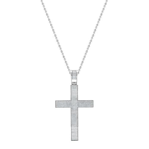 Dazzlingrock Collection Round White Diamond Luminous Cross Pendant with 18 inch Silver Chain for Men (0.73 ctw, Color I-J, Clarity I2-I3) in 925 Sterling Silver