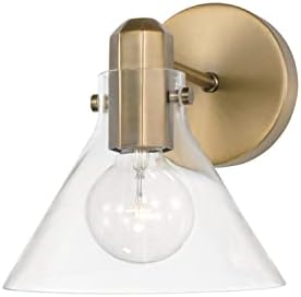 Capital Lighting 645811AD-528 Greer Modern Clear Glass Wall Sconce, 1-Light 100 Watt, 9" H x 8" W, Aged Brass