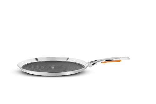 Image of Orange Triply Stainless Steel 3D Nonstick Surface Dosa Tawa 290mm | 4mm Thick 3-Layer | Induction Friendly | Cool-Touch Silicone Handle | Ideal for Dosa & Uttapam | 5 Year Warranty