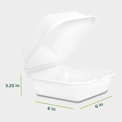 Image of Freshware Clamshell Food Containers with Lids [6x6 500-Pack] Disposable To Go Containers, Biodegradable Sugarcane To Go Boxes - Paper Container - Microwave & Freezer Safe, Stackable