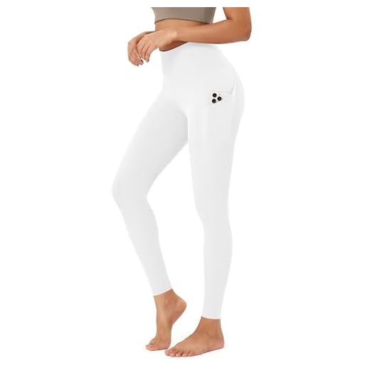 ODODOS Women's High Waisted Yoga Pants with Pocket, Workout Sports Running Athletic Pants with Pocket, Full-Length,White,Small