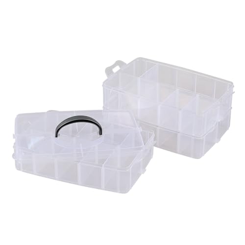Image of Vababa Clear 3-Tier Stackable Storage Containers with Adjustable 30 Compartments, Jewelry Sewing Storage Box with Handle