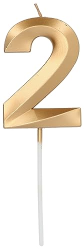 Folat 24232 Bougie Numéro - Bougie Glamour Chiffre 2 Doré Métallique - Bougies de Gâteau pour la décoration de D'anniversaire, Anniversaire, Happy Birthday, Anniversaires de Mariage, Gâteau de Mariage