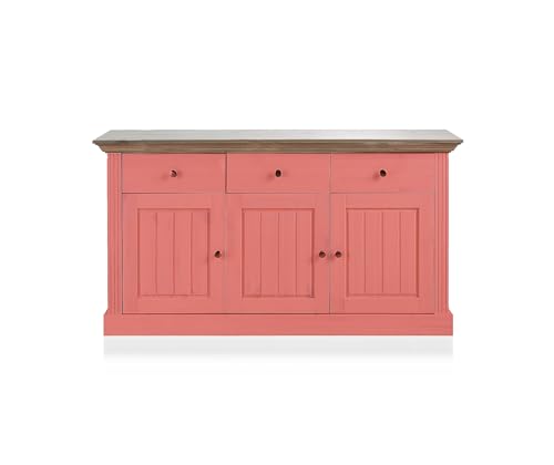 Image of APRODZ Solid Wood Alegre Sideboard Storage Cabinet for Living Room | Light Coral Pink Red