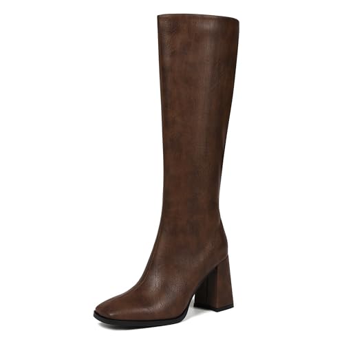 Square Toe Knee High Boots Women Chunky Block Heel Dress Tall Boots for Women High Heel GoGo Long Boots