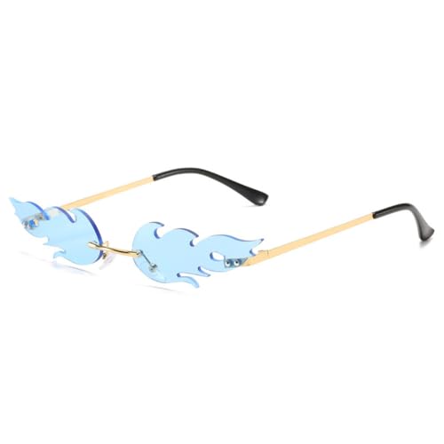 Lunettes de soleil flamme sans monture UV400 pour femme avec verres bleu océan