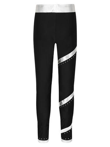 FEESHOW Kids Girls Glittery Rhinestones Figure Skating Leggings Spiral Workout Yoga Skinny Tights Activewear4