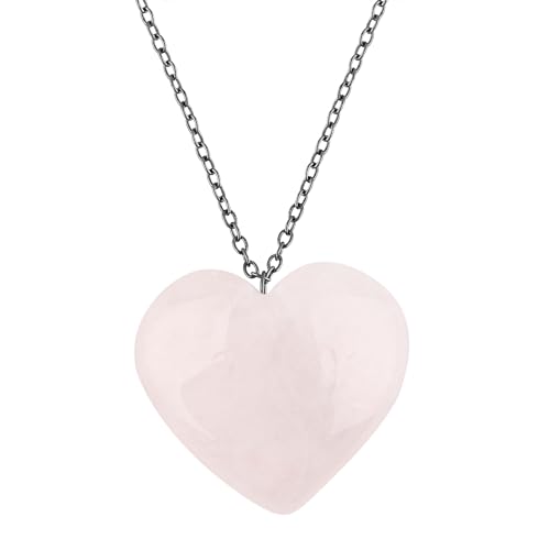 Gemimpression Natural Rose Quartz Heart Pendant Necklace – Puffy Heart Crysta...