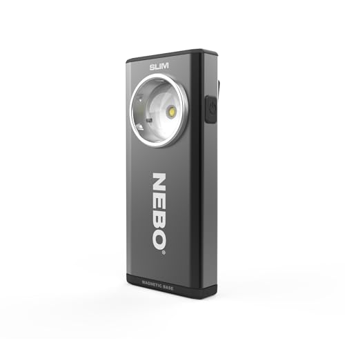 NEBO SLIM Pocket Flashlight | 500 Lumens, Rechargeable Mini EDC Work Light, Magnetic Base & Dimmable Brightness, Durable & Water Resistant, Includes Charging Cable — Black