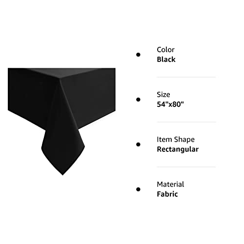 Hiasan Black Rectangle Tablecloth - 54 X 80 Inch - Waterproof & Wrinkle Resistant Washable Fabric Table Cloth For Dining, Party And Outdoor Use #TOP6