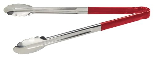 Winco 16 Stainless Steel Serving Tongs with Plastic Handle, Red