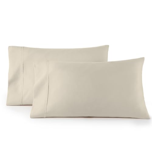 Linen Closet Luxury Cotton - Juego de 2 Fundas de Almohada estándar de algodón de 600 Hilos, Color Marfil