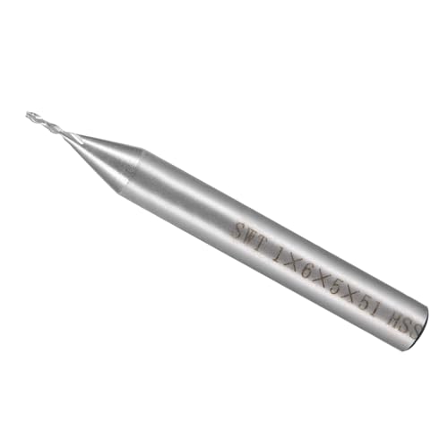 Image of Square Nose End Mill, 1mm x 5mm Cutting 6mm Shank, HSS-AL 2 Flutes CNC Router Bit Milling Cutter - (Applications: for Aluminum Alloy Copper Plastic)