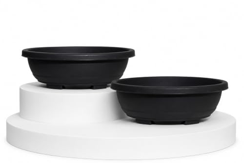 Image of Harshdeep Bonsai Pot- Oval - Indoor Outdoor Home Balcony Terrace Garden Decorative Big Size 16 Inch Plastic Planter Set of 2 (Black)
