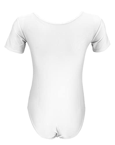 Aquarti Girls' Ballet Leotard Short Sleeve Dance Bodysuit, White, 128 - Image 2