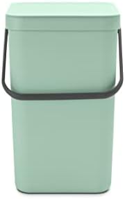 Brabantia - Sort & Go Kosz na Śmieci 25L - Duży Kosz na Śmieci do Kuchni - Pokrywa Stay Open - Uchwyt do Przenoszenia - Łatwy do Czyszczenia - Pasuje do Sciany - Jade Green - 27 x 35 x 40 cm