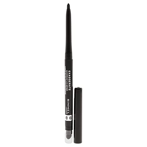 Rimmel London Exaggerate Waterproof Eye Definer Eyeliner, Highly Pigmented, Long-Wearing, Built-In Smudger, 262, Blackest Black, 0.01oz