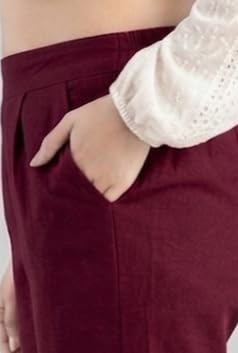 Image of Solid Cotton Woman Trousers Pants Regular Fit Kurti Pant with Drawstring Daily Office Formal Casual Use