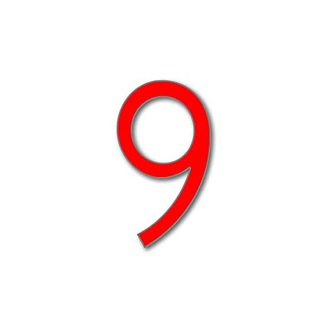 JustHouseSigns House Number 9 AVENIDA Door Numbers in 3 Sizes (15, 20, 25cm / 5.9, 7.8, 9.8in) Modern Floating House Number Acrylic incl. Fixings, Colour:Red, Size:25cm / 9.8'' / 250mm Cover
