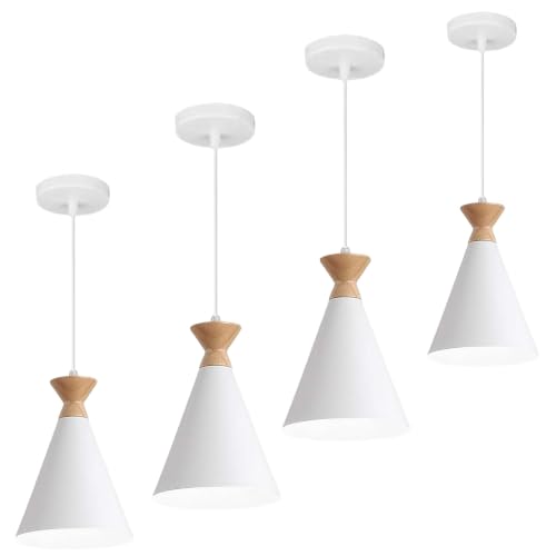 Image of White Hanging Light for Home, Aluminium Pendant Light Ceiling Lamp with Modern Hanging Lamp for Bulb Not Included, Pack of 4