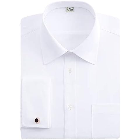 J.VER Men's White Formal Shirt Double Cuff Long Sleeve Cufflinks Dress Shirt Work Business Cotton 19" Neck 35"-36" Sleeve Cover