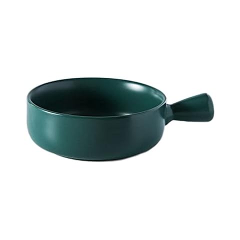JLWM Suppenschüssel Mit Henkel Einfarbig, 580ML Japan Suppenschüsseln Mit Deckel Aus Porzellan Keramik Ofen Mikrowelle Küche Für Nudeln Backen Schimmel-Dunkelgrün A Cover