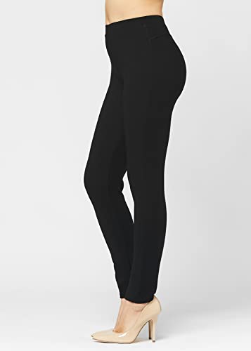 Premium Women's Stretch Ponte Pants - Dressy Leggings With Butt Lift - Classic - Black - Large-X-Large #TOP4