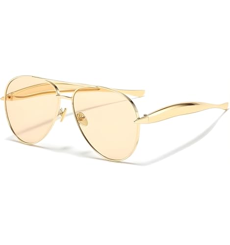 Image of Trending Aviator UV400 Unisex Sunglasses with Designer Metal Frame - Stylish Retro Sun Glasses for Man & Woman - Party Driving Fashion Branded Trendy UV Protected Classy Goggles