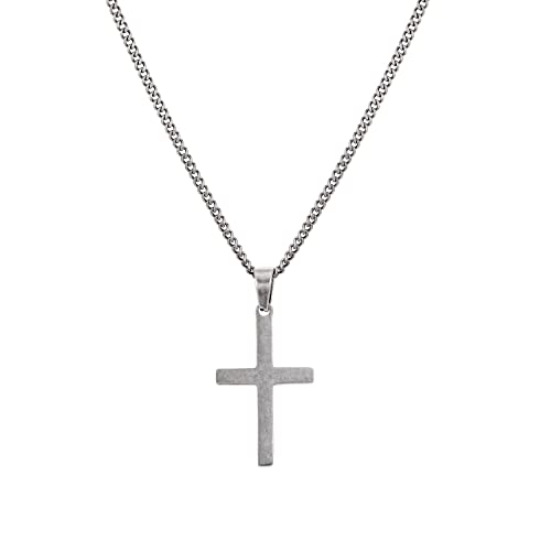 Speroto Cross Necklace for Men, Stainless Steel Mens Necklace with Cross Pendant, Cross Necklace Simple Jewelry Gift for Men Women Boys Girls, 20â€+2â€ (Vintage Silver)