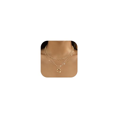 ORAZIO Layered Necklaces for Women,14K Gold Plated/Silver Stacked Necklaces for Women,Dainty Pearl Paper Clip Chain Pendant Choker Necklace Set Cute CZ Stackable Womens Necklaces Trendy Gold Y Necklace Jewelry Set Gift