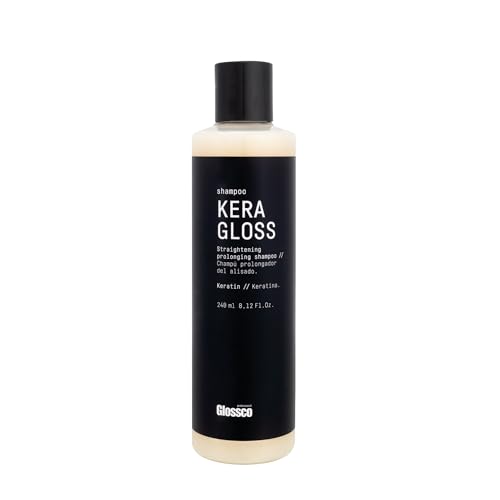 GLOSSCO PROFESSIONAL - Champú Keratina Keragloss Shampoo, 240 ml, Prolongador del Alisado, Controla el Frizz, Aporta Luminosidad y Suavidad, Champú Sin Sulfatos, Hidratación Profunda Cabello Liso