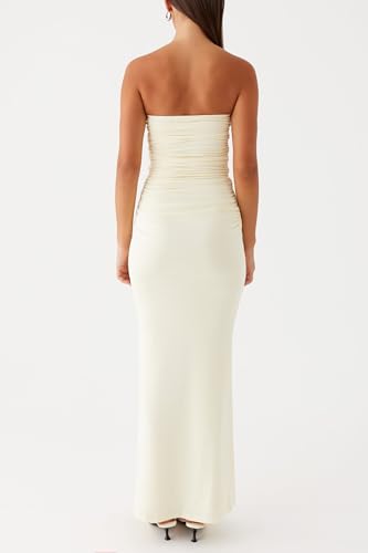 Image of Cut Out Maxi Tube Dresses for Women Sexy Y2k Strapless Backless Bodycon Long Dress Summer Sleeveless Hollow Sundress
