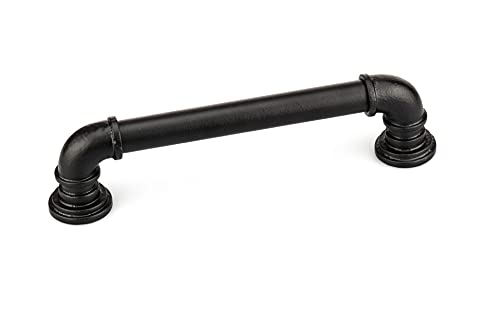 Image of Richelieu Hardware BP9547224900 Sheffield Collection 8 13 /16-inch (224 mm) Center-to-Center Matte Black Steampunk Round Pull Handle for Barn Doors, Cabinets, Drawers, and Furniture