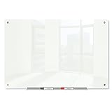 J&J worldwide Glass Dry Erase Board, Non-Magnetic White Frosted Surface Glass Board 23x 35 , Frameless, Includes Markers, Marker Tray, Eraser for Office, Home, School