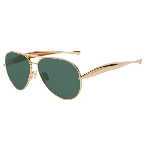 Image of Oversized Aviator Sunglasses For Women 70s Retro 2025 Metal Shades with Gold Streamline Arms