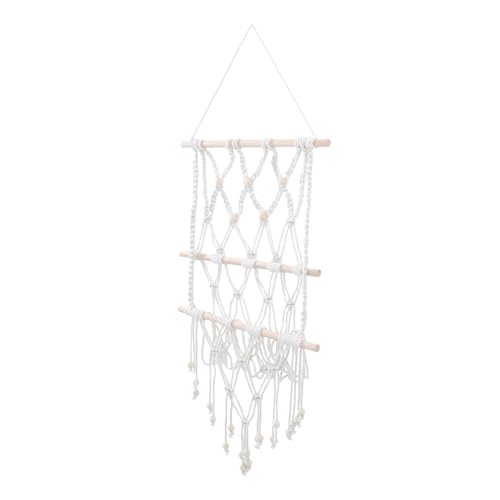 Estante decorativo de macramé hecho a mano, soporte de pared de algodón con borlas de HOOTNEE